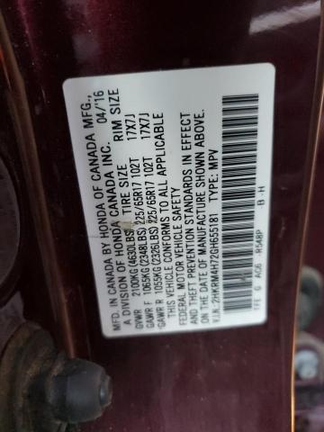 2HKRM4H72GH655181 - 2016 HONDA CR-V EXL MAROON photo 12