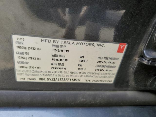 5YJSA1E28FF114537 - 2015 TESLA MODEL S ნაცრისფერი ფოტო 12