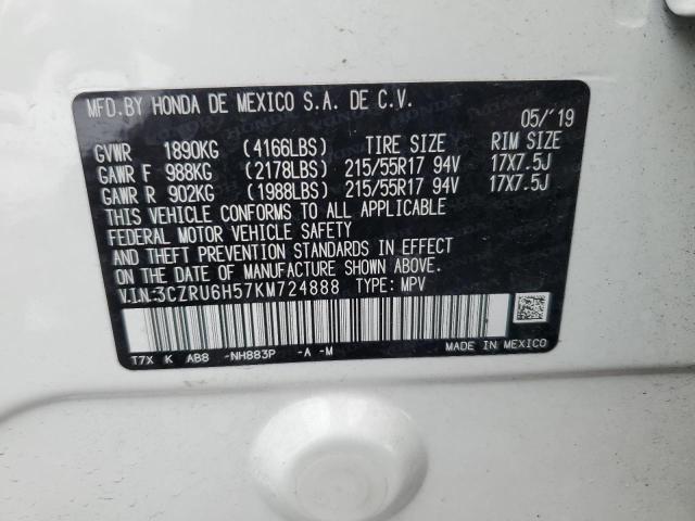 3CZRU6H57KM724888 - 2019 HONDA HR-V EX WHITE photo 13