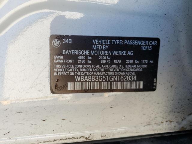 WBA8B3G51GNT62834 - 2016 BMW 340 I Weiß Foto 12