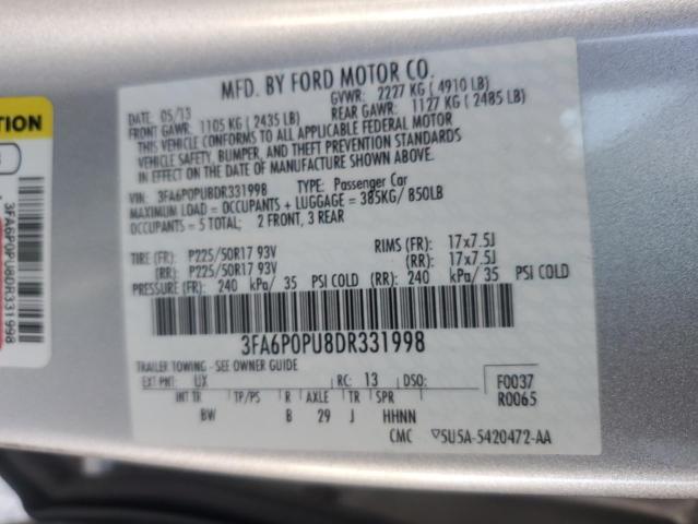 3FA6P0PU8DR331998 - 2013 FORD FUSION SE PHEV SILVER photo 13