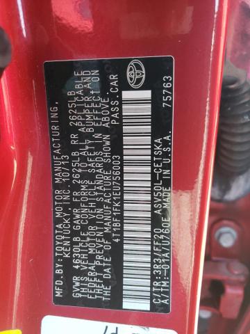 4T1BF1FK1EU756003 - 2014 TOYOTA CAMRY L RED photo 13