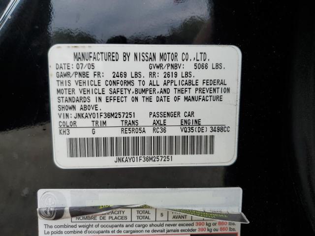 JNKAY01F36M257251 - 2006 INFINITI M35 BASE BLACK photo 12