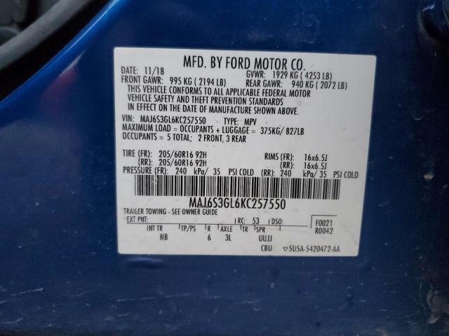 MAJ6S3GL6KC257550 - 2019 FORD ECOSPORT SE BLUE photo 14