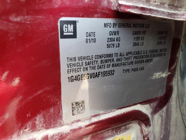 1G4GE5GV0AF195932 - 2010 BUICK LACROSSE CXS 勃艮第红 照片 12
