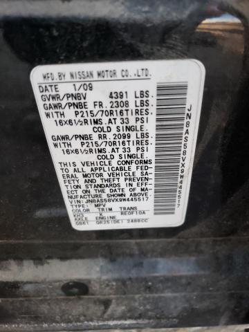 JN8AS58VX9W445517 - 2009 NISSAN ROGUE S BLACK photo 12