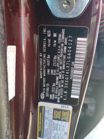 5XXGT4L37LG404127 - 2020 KIA OPTIMA LX BURGUNDY photo 12