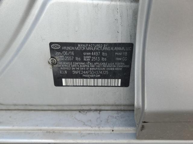 5NPE24AF5GH374725 - 2016 HYUNDAI SONATA SE SILVER photo 12