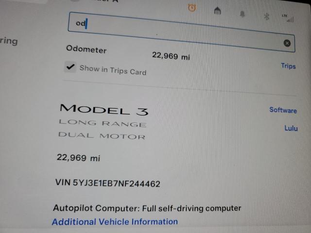 5YJ3E1EB7NF244462 - 2022 TESLA MODEL 3 Blanc photo 9