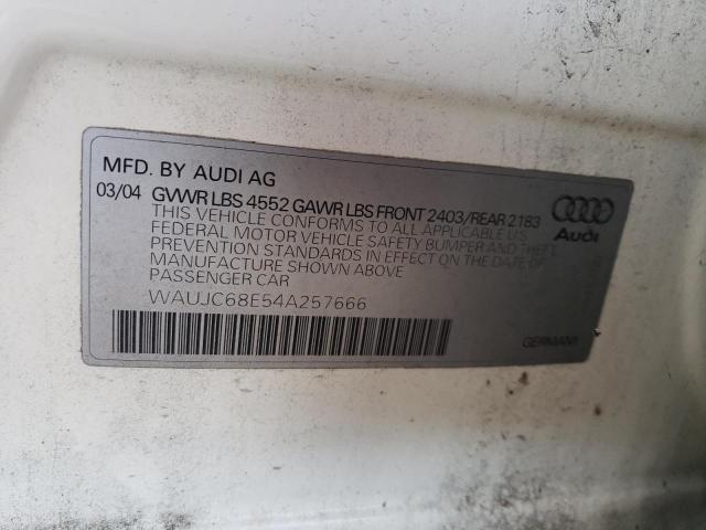 WAUJC68E54A257666 - 2004 AUDI A4 1.8T WHITE photo 12