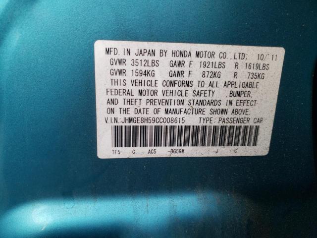 JHMGE8H59CC008615 - 2012 HONDA FIT SPORT TEAL photo 13