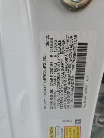 19UUB5F49MA001619 - 2021 ACURA TLX TECHNOLOGY WHITE photo 12