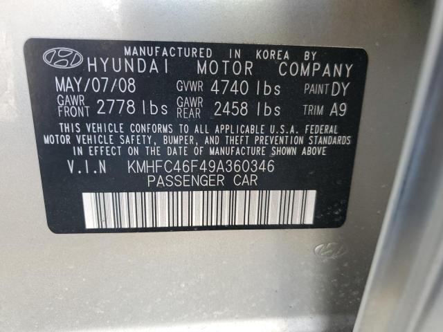 KMHFC46F49A360346 - 2009 HYUNDAI AZERA SE BEIGE photo 12