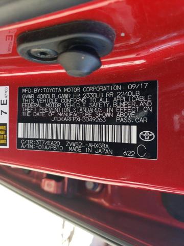 JTDKARFPXH3049263 - 2017 TOYOTA PRIUS PRIM Qırmızı foto 13