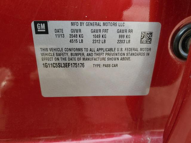 1G11C5SL3EF175176 - 2014 CHEVROLET MALIBU 1LT Қызыл фото 12