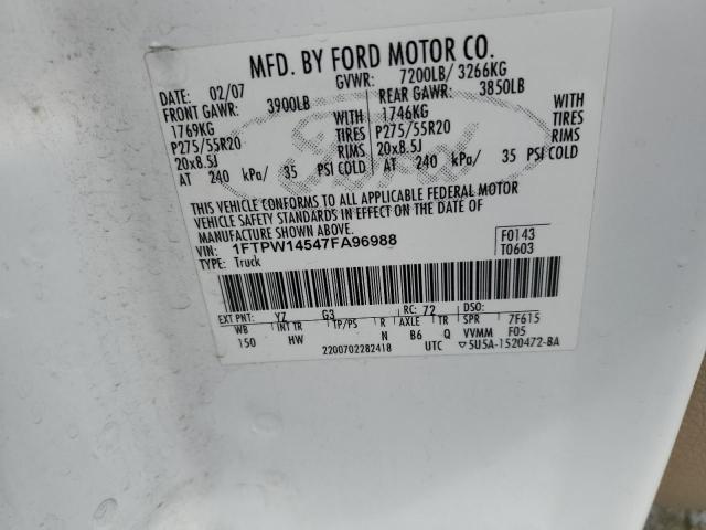 1FTPW14547FA96988 - 2007 FORD F150 SUPERCREW WHITE photo 13