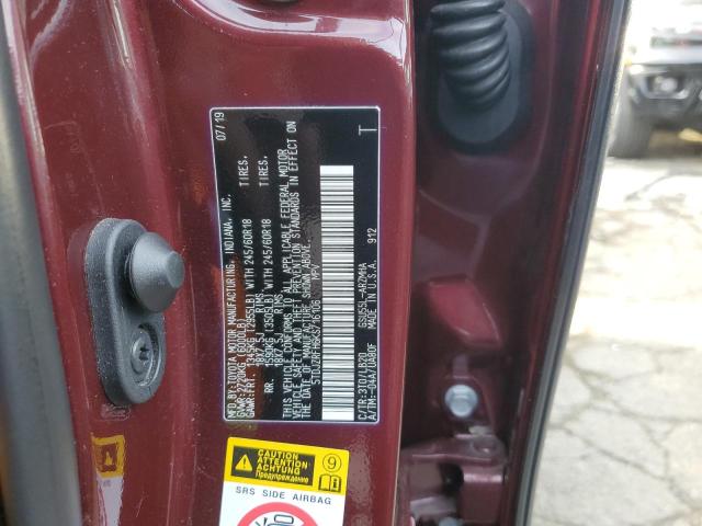 5TDJZRFH6KS716106 - 2019 TOYOTA HIGHLANDER SE BURGUNDY photo 13