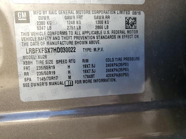 LRBFXFSX7HD030022 - 2017 BUICK ENVISION PREMIUM II Qəhvəyi foto 13