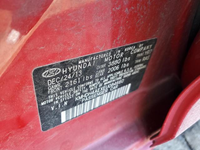 KMHDH4AEXEU084660 - 2014 HYUNDAI ELANTRA SE RED photo 12