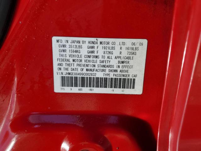 JHMGE88499C002832 - 2009 HONDA FIT SPORT RED photo 13