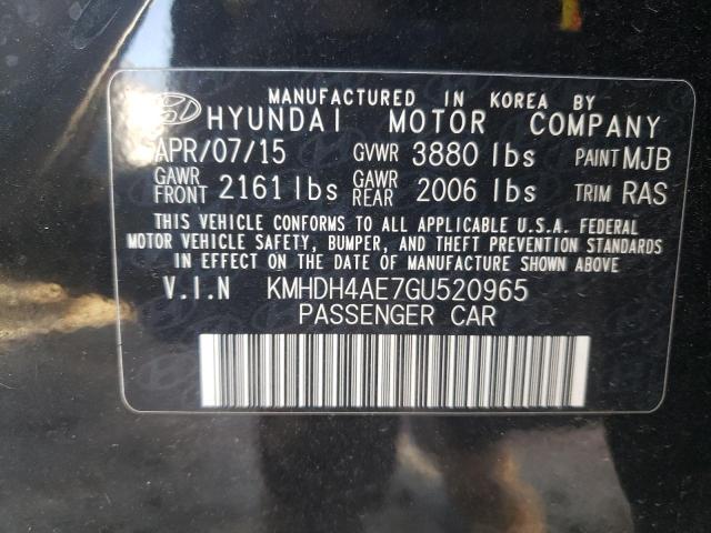 KMHDH4AE7GU520965 - 2016 HYUNDAI ELANTRA SE BLACK photo 12