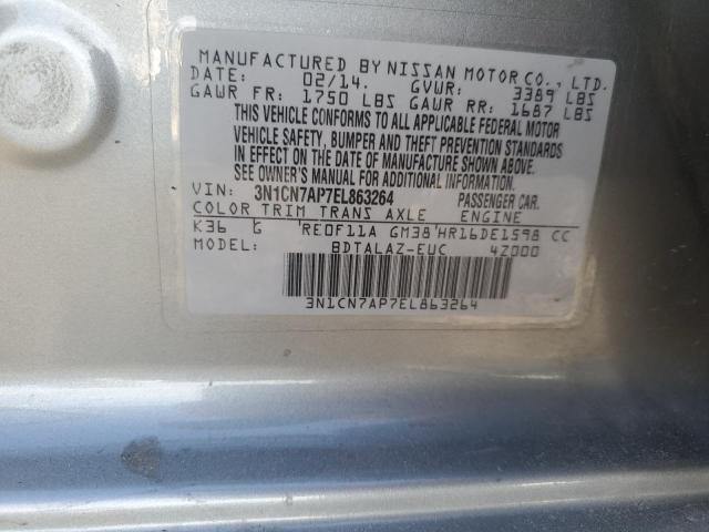 3N1CN7AP7EL863264 - 2014 NISSAN VERSA S GRAY photo 12