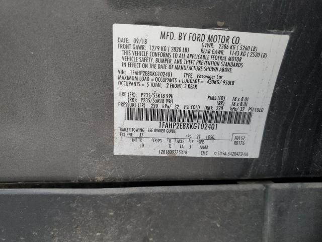 1FAHP2E8XKG102401 - 2019 FORD TAURUS SEL CHARCOAL photo 12