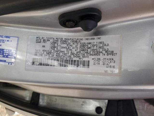 5TDZA22C94S181383 - 2004 TOYOTA SIENNA XLE SILVER photo 13