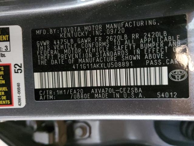 4T1G11AKXLU508891 - 2020 TOYOTA CAMRY SE GRAY photo 12