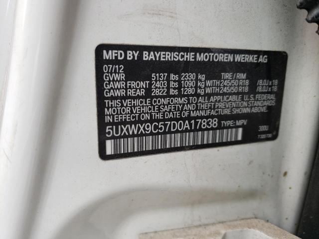 5UXWX9C57D0A17838 - 2013 BMW X3 XDRIVE28I WHITE photo 12