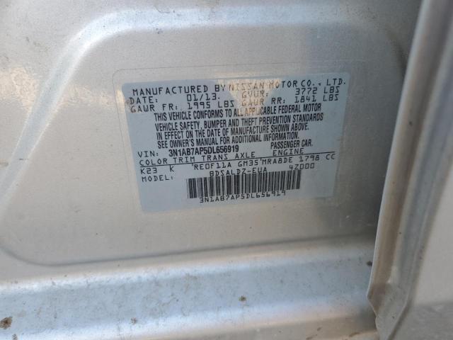 3N1AB7AP5DL656919 - 2013 NISSAN SENTRA S SILVER photo 12