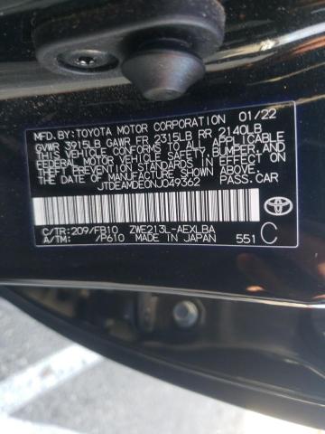 JTDEAMDE0NJ049362 - 2022 TOYOTA COROLLA LE BLACK photo 12