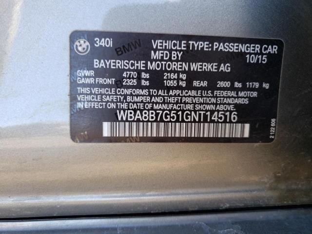 WBA8B7G51GNT14516 - 2016 BMW 340 XI GRAY photo 12