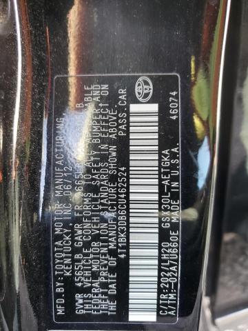 4T1BK3DB6CU462524 - 2012 TOYOTA AVALON BASE 黑色 照片 12