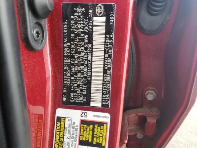 4T1B11HKXJU663230 - 2018 TOYOTA CAMRY L RED photo 12