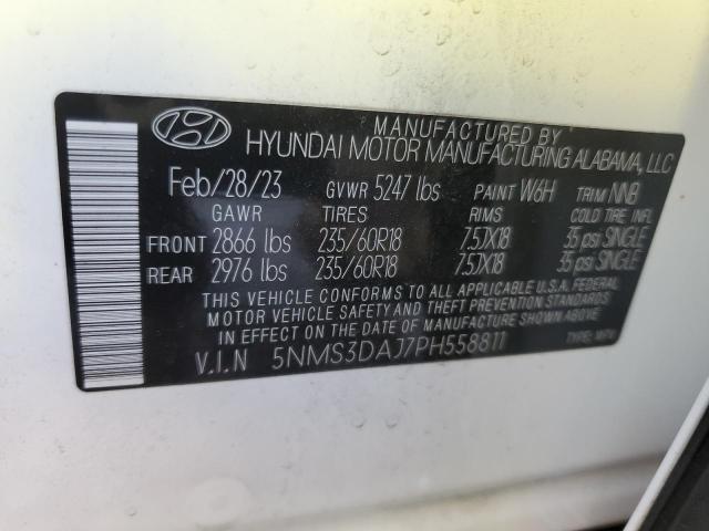 5NMS3DAJ7PH558811 - 2023 HYUNDAI SANTA FE SEL PREMIUM WHITE photo 13