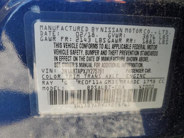 3N1AB7APXJY275761 - 2018 NISSAN SENTRA S BLUE photo 12