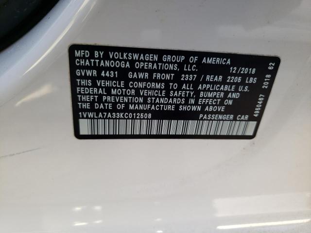 1VWLA7A33KC012508 - 2019 VOLKSWAGEN PASSAT WOLFSBURG 白色 照片 13