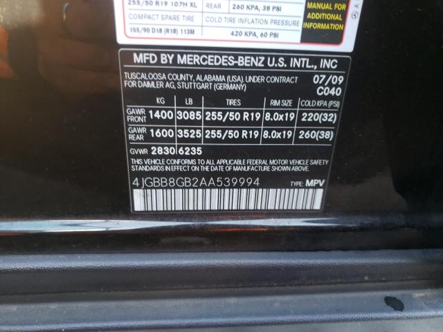 4JGBB8GB2AA539994 - 2010 MERCEDES-BENZ ML 350 4MATIC BLACK photo 13