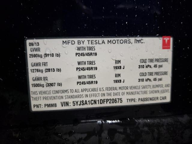5YJSA1CN1DFP20675 - 2013 TESLA MODEL S BLUE photo 13