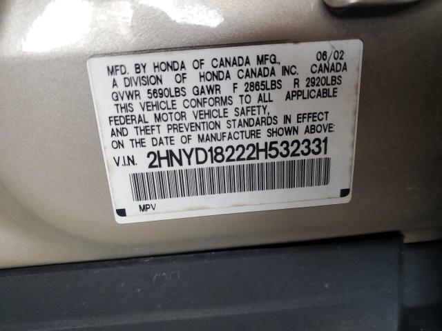 2HNYD18222H532331 - 2002 ACURA MDX GOLD photo 13