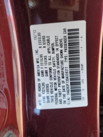 1HGCR2F73DA039377 - 2013 HONDA ACCORD EX RED photo 12