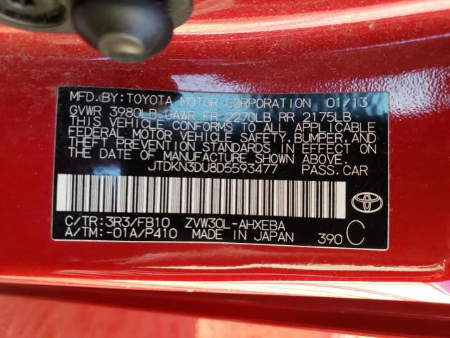 JTDKN3DU8D5593477 - 2013 TOYOTA PRIUS RED photo 12