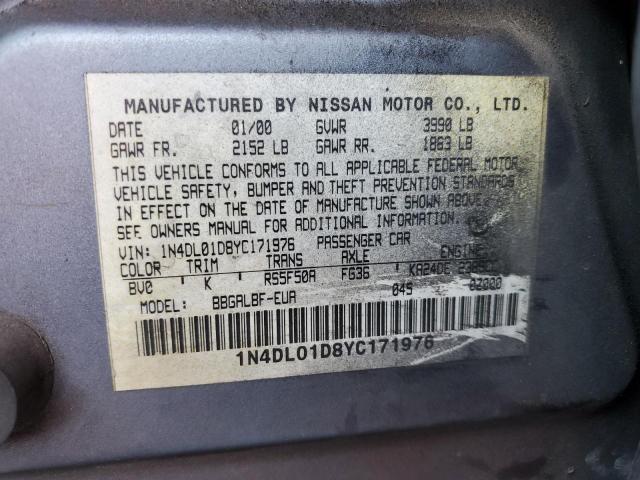 1N4DL01D8YC171976 - 2000 NISSAN ALTIMA XE BLUE photo 13