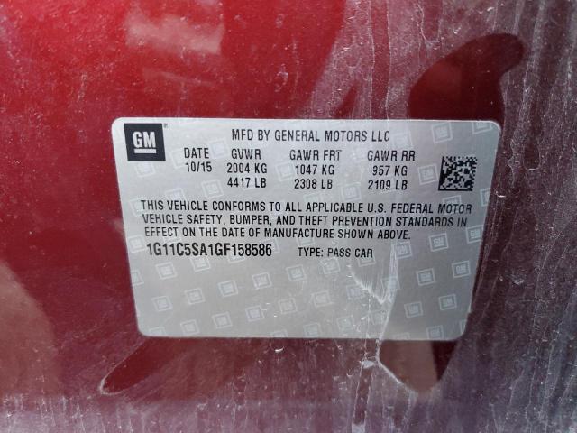 1G11C5SA1GF158586 - 2016 CHEVROLET MALIBU LIM LT 勃艮第红 照片 12