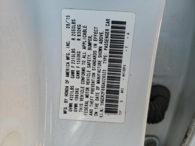 1HGCR2F89GA026520 - 2016 HONDA ACCORD EXL WHITE photo 12