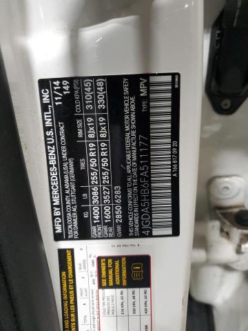 4JGDA5HB6FA511177 - 2015 MERCEDES-BENZ ML 350 4MATIC WHITE photo 13