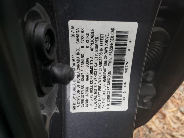 2HGFC2F71GH528087 - 2016 HONDA CIVIC EX GRAY photo 12