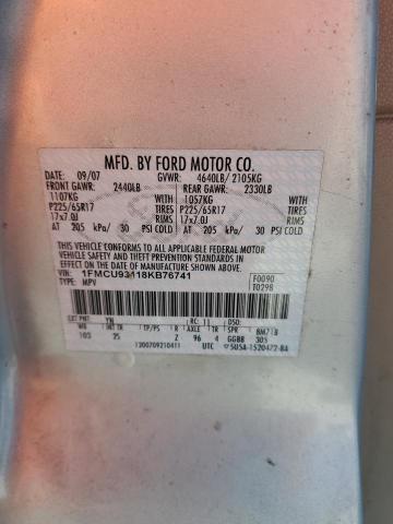 1FMCU93118KB76741 - 2008 FORD ESCAPE XLT SILVER photo 14