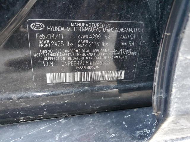 5NPEB4AC8BH246686 - 2011 HYUNDAI SONATA GLS BLACK photo 12